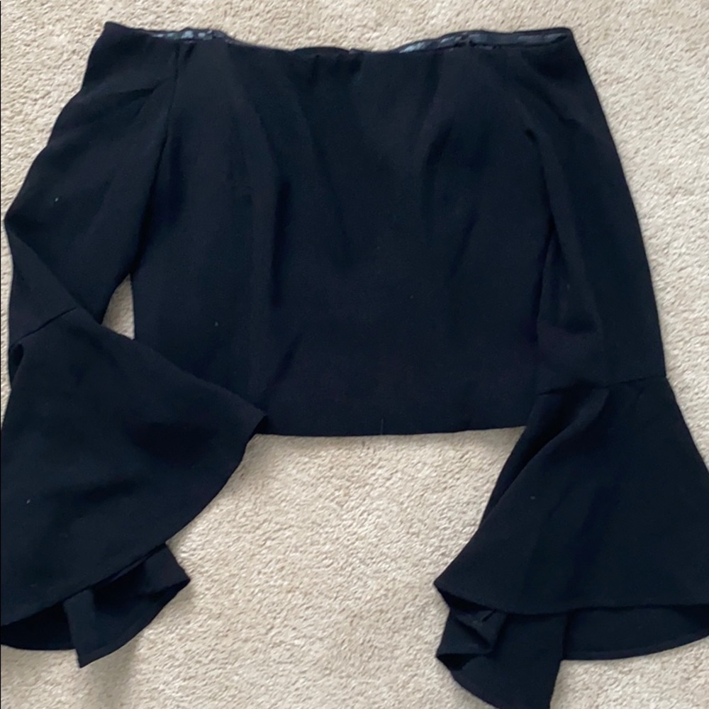 Black fitted crop top off the shoulder